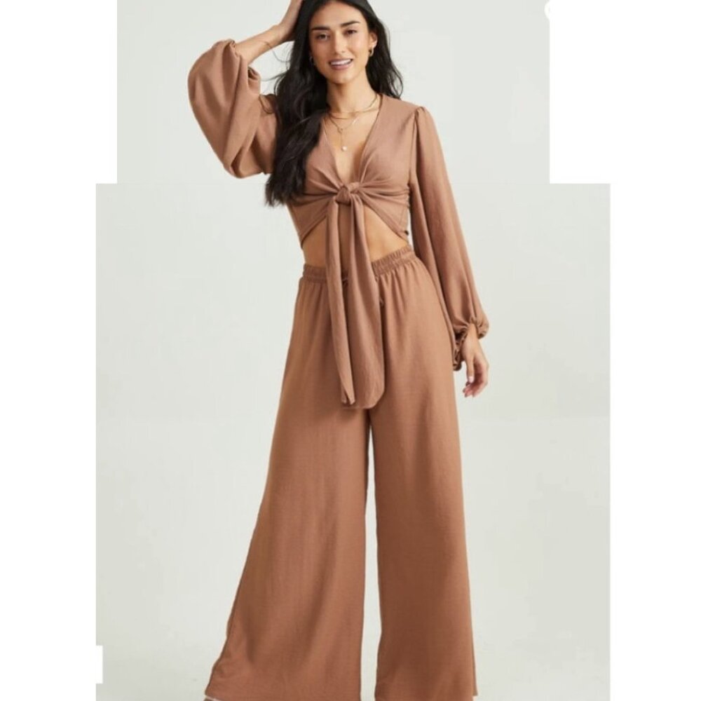 Altar'd State Women's Khora Crop Top and Wide Leg Pants Matching Set